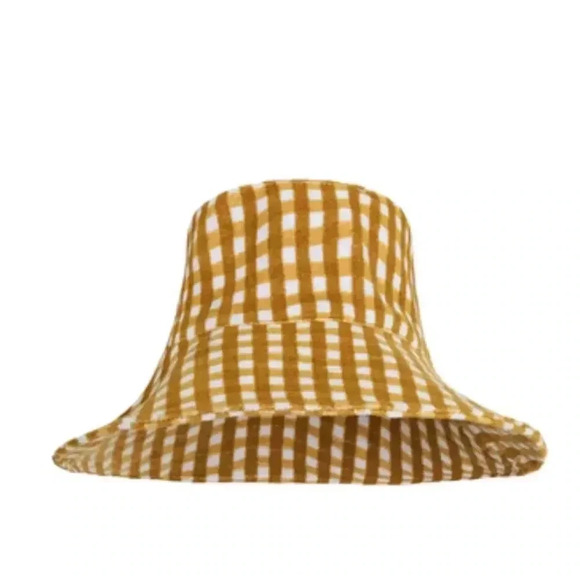 NWT FAITHFULL THE BRAND Teryll Cotton Bucket Hat Mari Check Print Yellow Gold - Picture 1 of 10